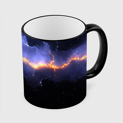 Кружка цветная Молния в фиолетовом небе текстура / 3D-Черный кант – фото 1