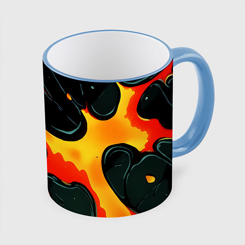 Кружка цветная Оранжевые разломы текстура / 3D-Небесно-голубой кант – фото 1