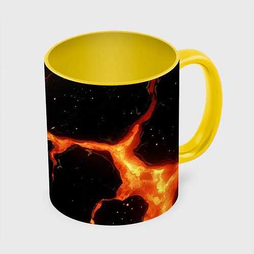 Кружка цветная Оранжевый разлом на черной текстуре / 3D-Белый + желтый – фото 1