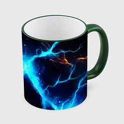 Кружка 3D Голубой разлом из молний, цвет: 3D-зеленый кант