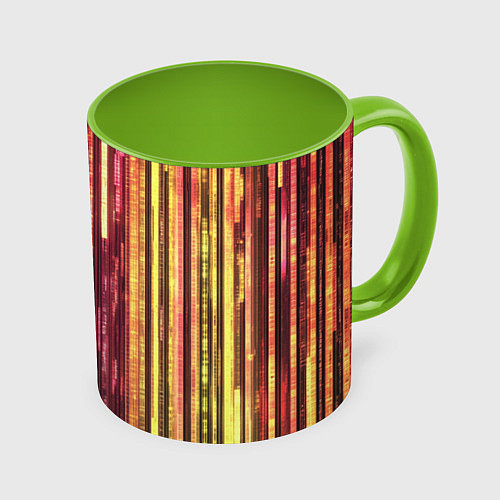 Кружка цветная Неоновый и переливающийся киберпанк узор / 3D-Белый + светло-зеленый – фото 1