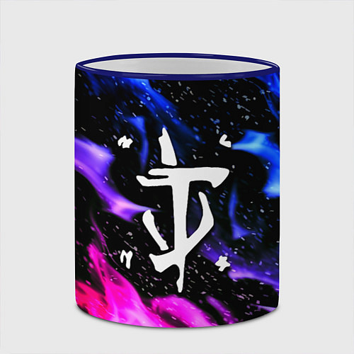 Кружка цветная Doom flame neon / 3D-Синий кант – фото 2