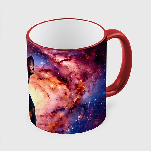 Кружка цветная Доберман в космосе / 3D-Красный кант – фото 1