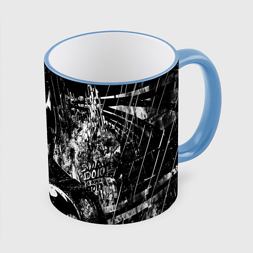 Кружка цветная Бэтмен черно-белый стиль / 3D-Небесно-голубой кант – фото 1