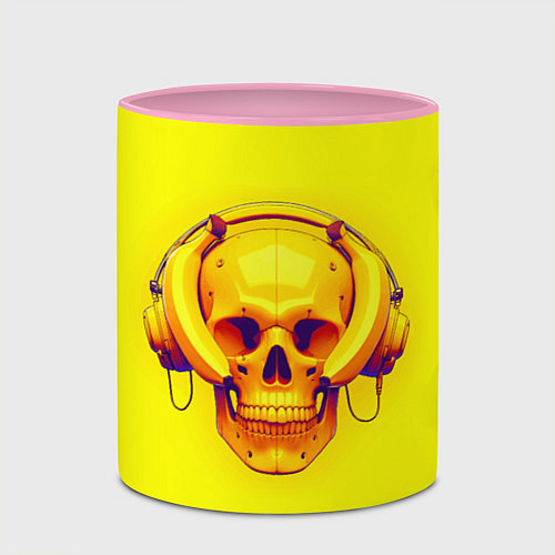 Кружка цветная Yellow bananas skull - cyberpunk / 3D-Белый + розовый – фото 2