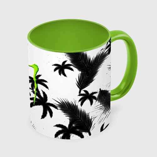 Кружка цветная Monster energy пальмы / 3D-Белый + светло-зеленый – фото 1