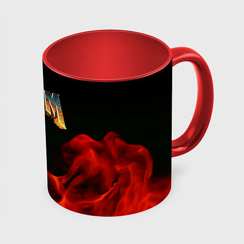 Кружка цветная Doom огненная текстура / 3D-Белый + красный – фото 1