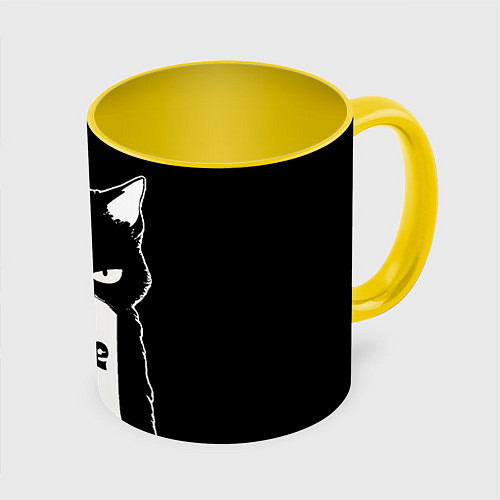 Кружка цветная Angry black cat nope / 3D-Белый + желтый – фото 1