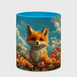 Кружка 3D Лисица в цветочном поле, цвет: 3D-белый + небесно-голубой — фото 2