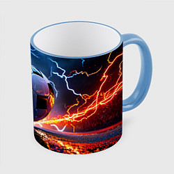 Кружка 3D Футбольный мяч в молниях, цвет: 3D-небесно-голубой кант