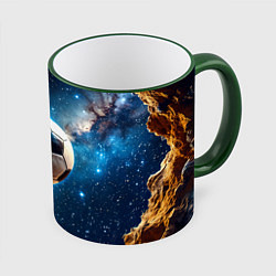 Кружка 3D Футбольный мяч в космосе, цвет: 3D-зеленый кант