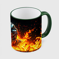 Кружка 3D Голкипер в огне, цвет: 3D-зеленый кант
