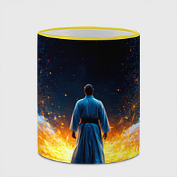 Кружка 3D Айкидоист в огне и синий дым, цвет: 3D-желтый кант — фото 2