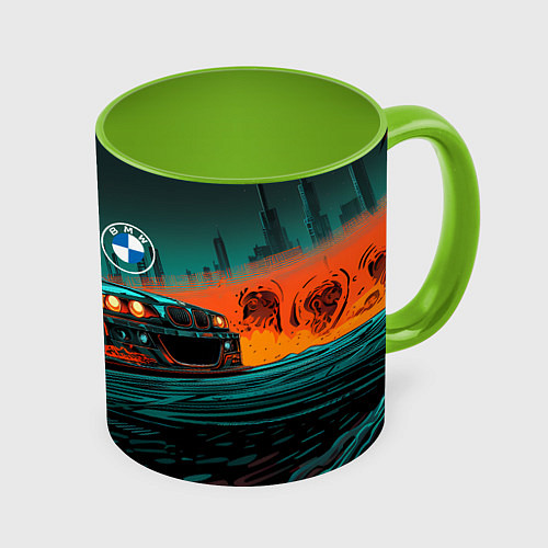 Кружка цветная Зеленый БМВ / 3D-Белый + светло-зеленый – фото 1