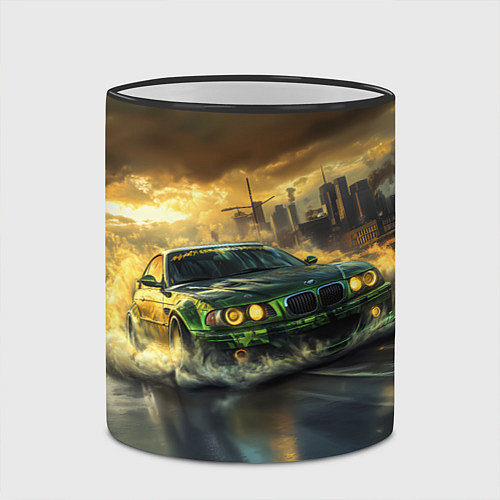 Кружка цветная Зеленый BMW волны на асфальте / 3D-Черный кант – фото 2