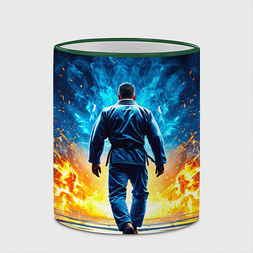 Кружка цветная Боец джиу-джитсу в синем пламени / 3D-Зеленый кант – фото 2