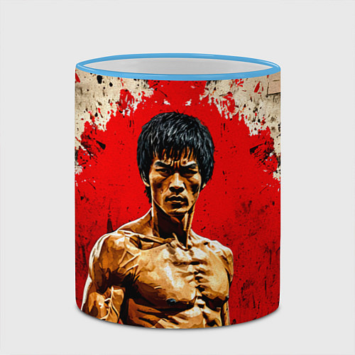 Кружка цветная Брюс Ли на красном / 3D-Небесно-голубой кант – фото 2