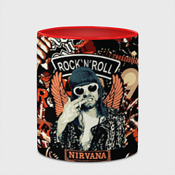 Кружка 3D Nirvana Kurt Cobain на фоне гитар, цвет: 3D-белый + красный — фото 2