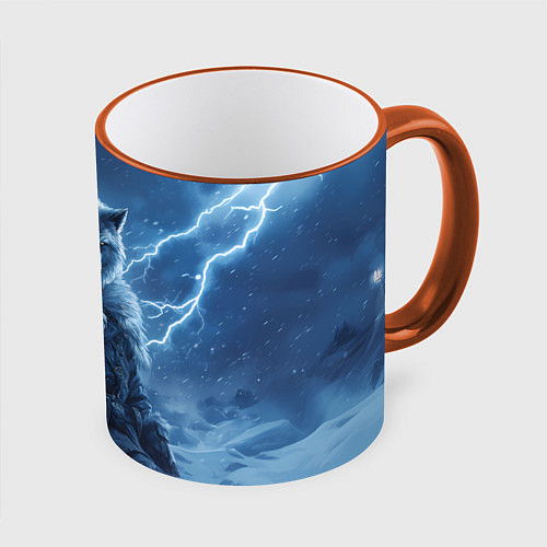 Кружка цветная Волк повелитель молний / 3D-Оранжевый кант – фото 1