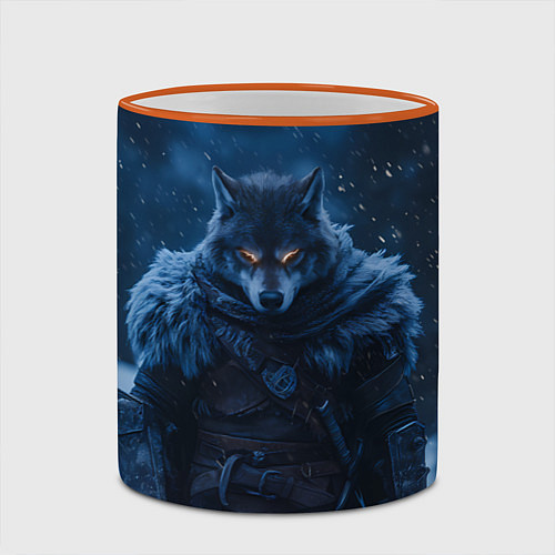 Кружка цветная Воин волк зимой / 3D-Оранжевый кант – фото 2