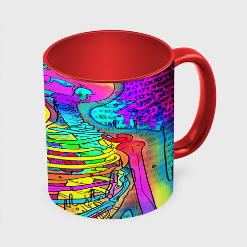 Кружка цветная Черепа неоновые краски / 3D-Белый + красный – фото 1