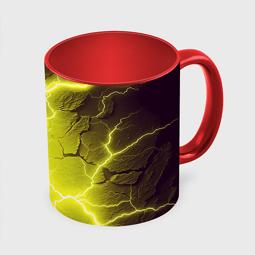 Кружка цветная Color yellow black / 3D-Белый + красный – фото 1