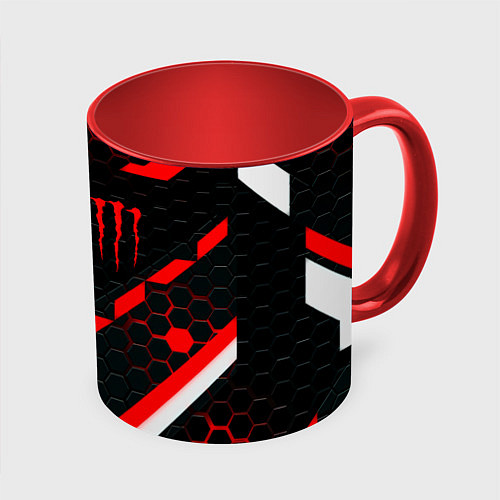 Кружка цветная Monster energy sport geometry / 3D-Белый + красный – фото 1