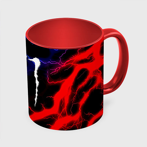 Кружка цветная Monster energy молнии неон / 3D-Белый + красный – фото 1