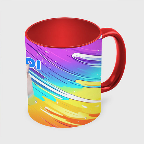 Кружка цветная Inzoi кошечка на радужном фоне / 3D-Белый + красный – фото 1