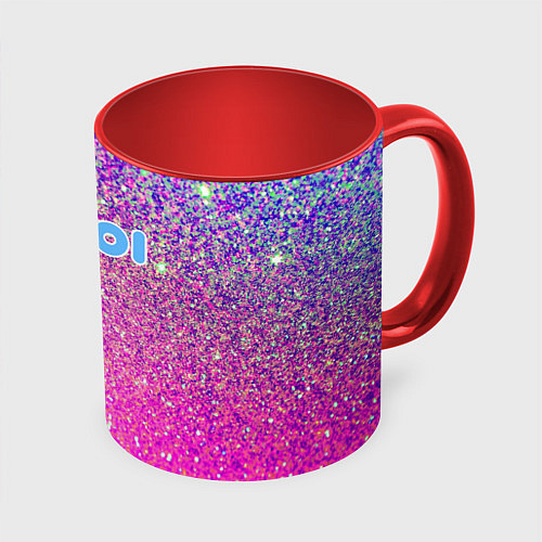 Кружка цветная Inzoi лого и розовые блестки / 3D-Белый + красный – фото 1