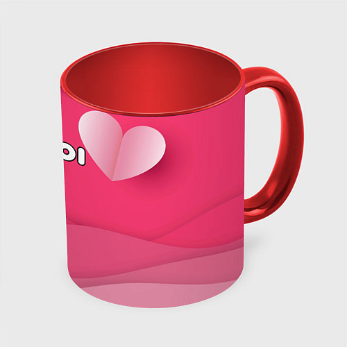 Кружка цветная Inzoi розовые сердечки / 3D-Белый + красный – фото 1