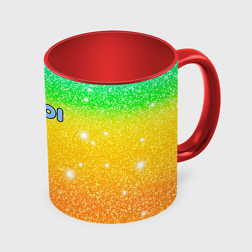 Кружка цветная Inzoi зелено-желтый фон / 3D-Белый + красный – фото 1