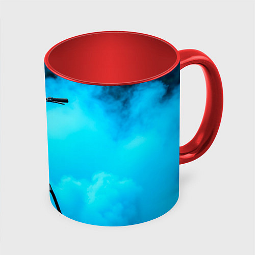 Кружка цветная Самокат в синем дыму / 3D-Белый + красный – фото 1