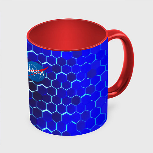 Кружка цветная Nasa голубая броня / 3D-Белый + красный – фото 1