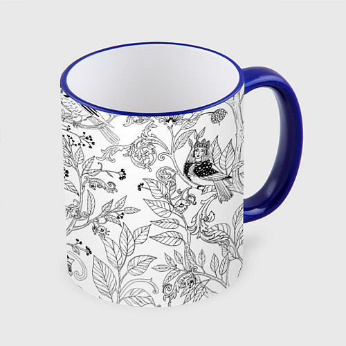 Кружка цветная Птицы Сирин / 3D-Синий кант – фото 1
