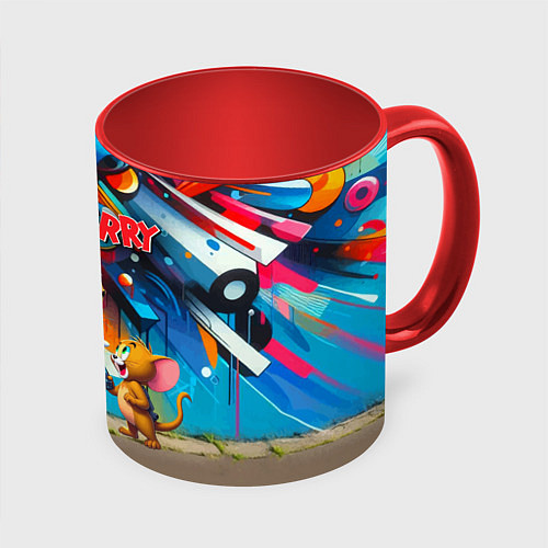 Кружка цветная Tom and Jerry - cyberpunk graffiti fantasy / 3D-Белый + красный – фото 1