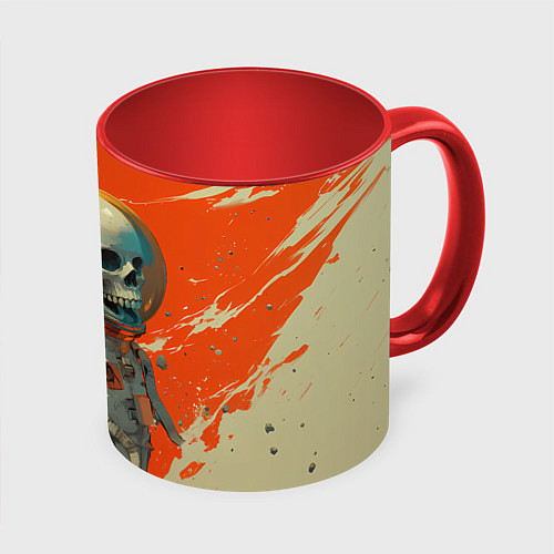 Кружка цветная Скелет космонавт и краска на фоне / 3D-Белый + красный – фото 1