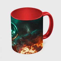 Кружка 3D Неоновый череп в скафандре космонавта, цвет: 3D-белый + красный