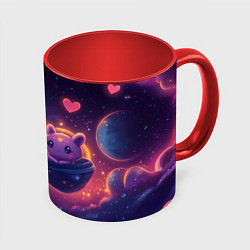 Кружка 3D Милые пришельцы в космосе, цвет: 3D-белый + красный