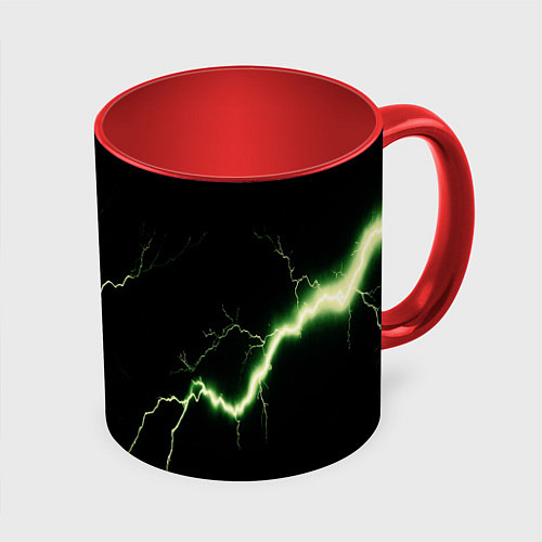 Кружка цветная Lightning yellow текстура / 3D-Белый + красный – фото 1