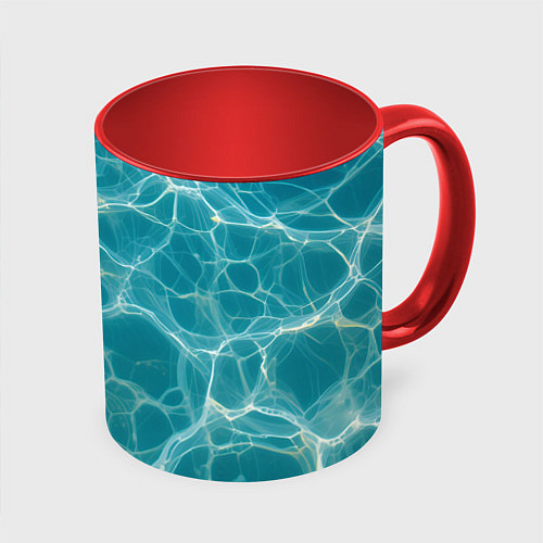 Кружка цветная Текстура воды с бликами / 3D-Белый + красный – фото 1