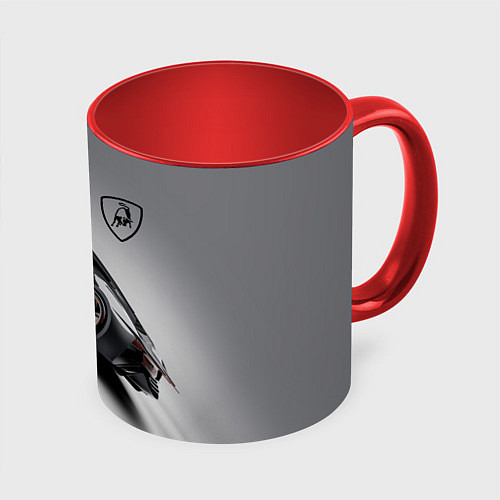Кружка цветная Lamborghini - racing car / 3D-Белый + красный – фото 1