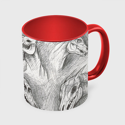 Кружка цветная Черепа лошадей - эскиз / 3D-Белый + красный – фото 1