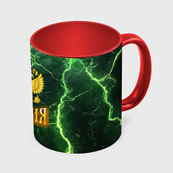 Кружка 3D Россия огненный текст на зеленом, цвет: 3D-белый + красный