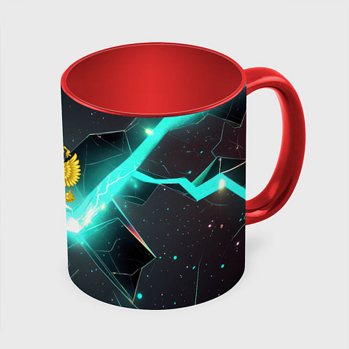 Кружка цветная Неоновые плиты и золотой герб РФ / 3D-Белый + красный – фото 1