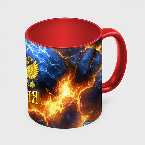 Кружка цветная Россия герб и огонь / 3D-Белый + красный – фото 1