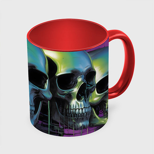 Кружка цветная Черепа отливающие неоном / 3D-Белый + красный – фото 1