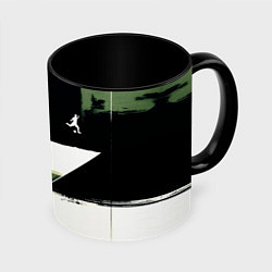 Кружка 3D Футбол на фоне брызг красок, цвет: 3D-белый + черный