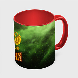 Кружка 3D Герб России на зеленом с частицами фоне, цвет: 3D-белый + красный