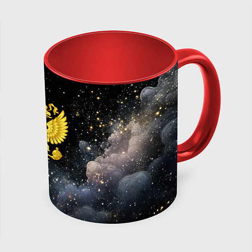 Кружка цветная Герб России на черном небе / 3D-Белый + красный – фото 1